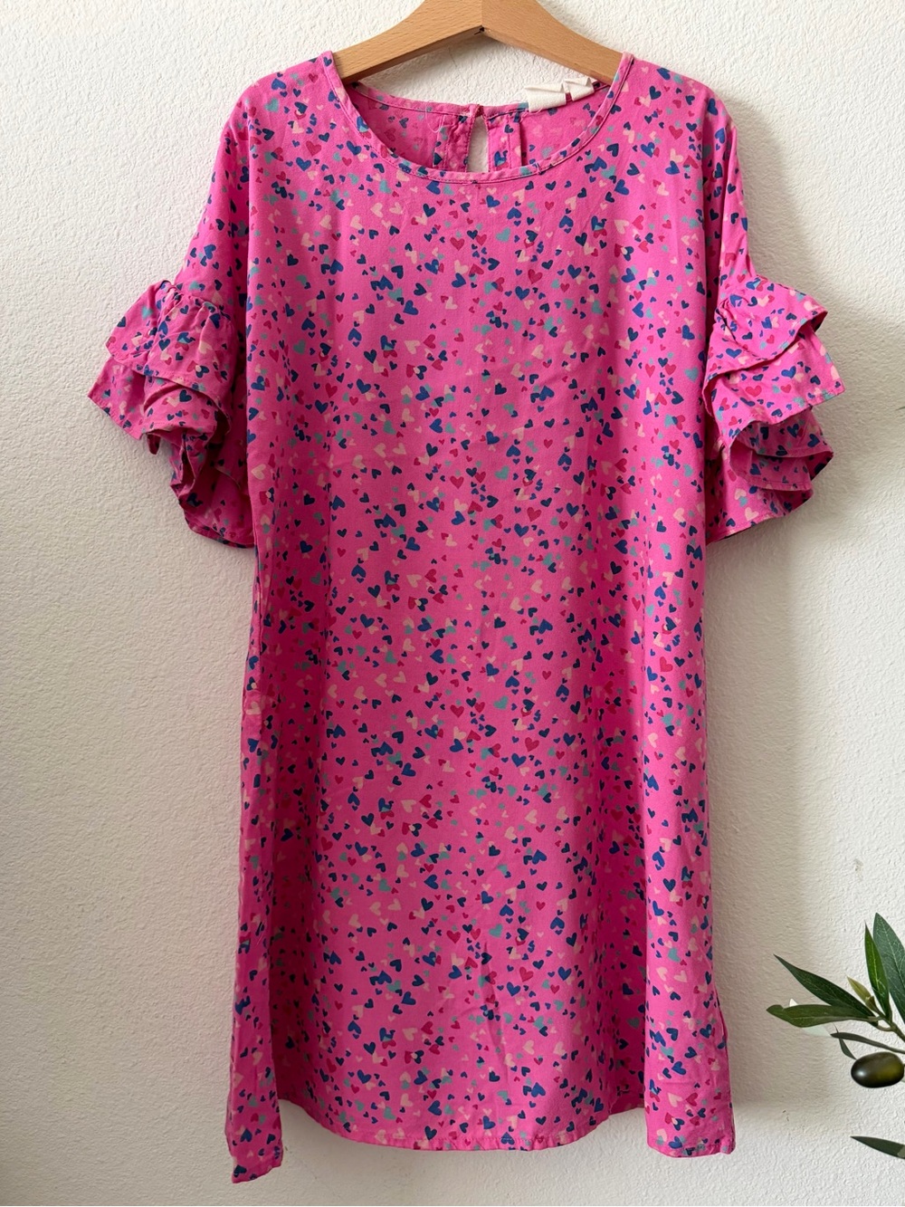 GAP Pink Heart Print Ruffle Sleeve Dress